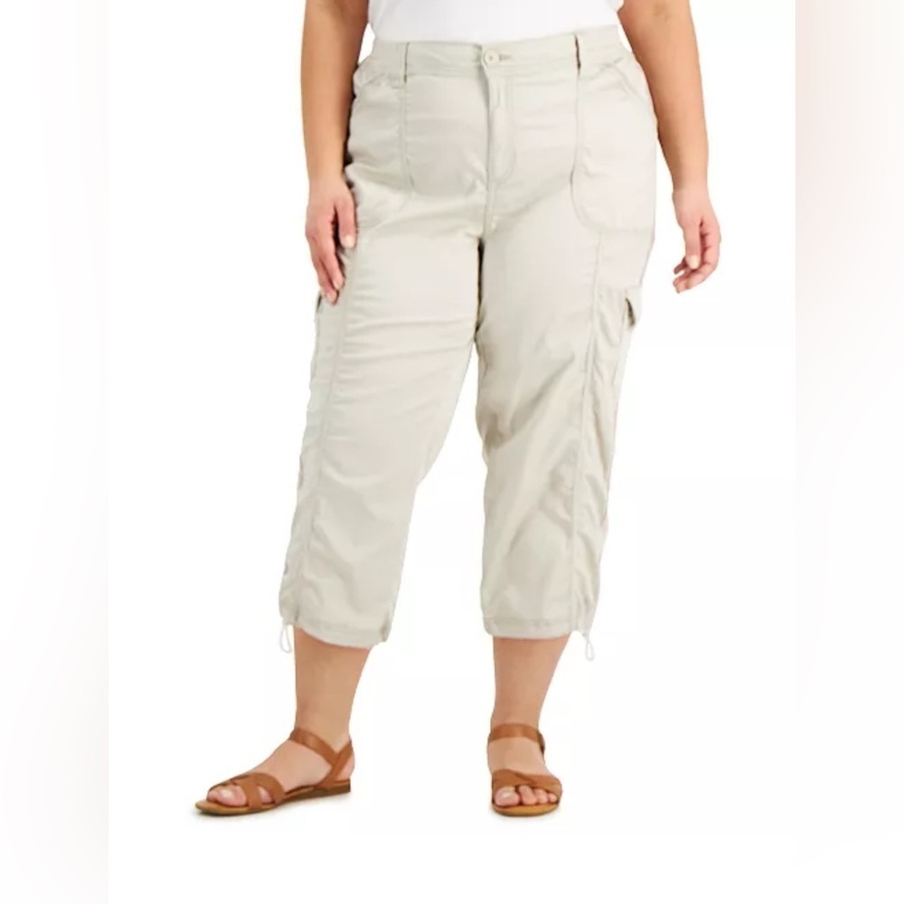 💥Avenue Women Plus Size Beige Lightweight Capri Trousers Pants 16